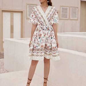 GRACE KARIN Boho Floral Dress Casual Short Sleeve V Neck Dress NWT